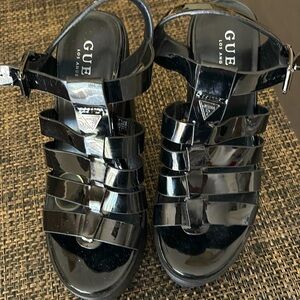 GUESS 🖤🖤🖤 Black Platform Sandals Heels Espadrille Wedges- Size 6 1/2M